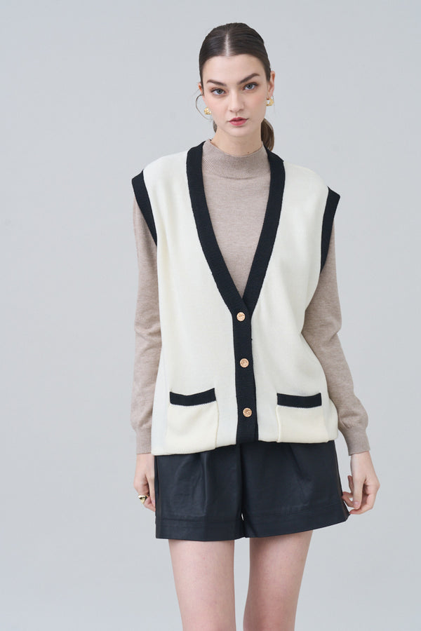 Pure wool v-neck two-color vest