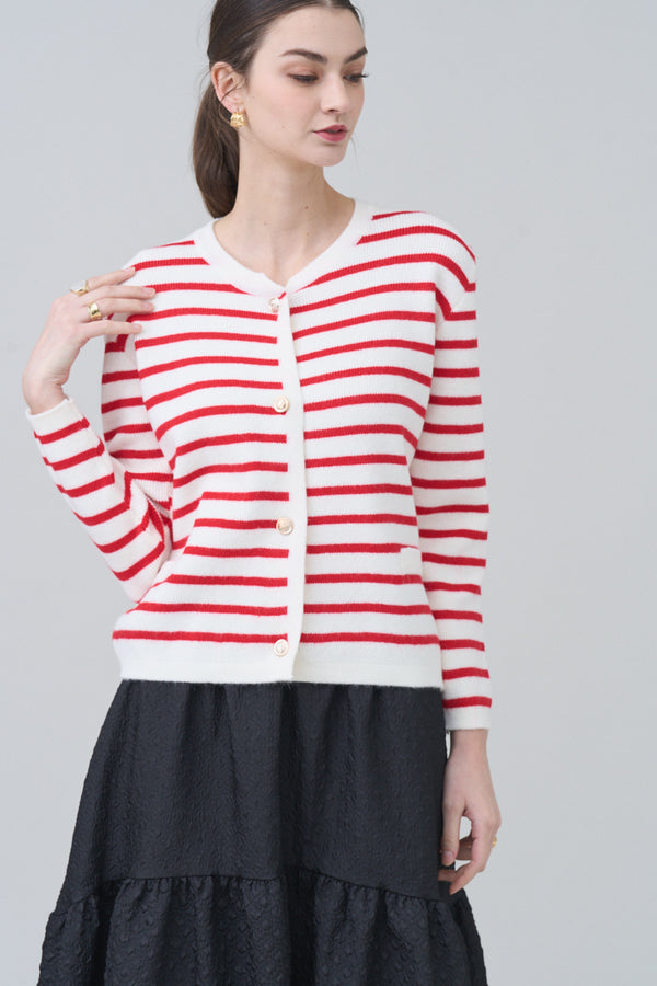 horizontal striped silver button cardigan